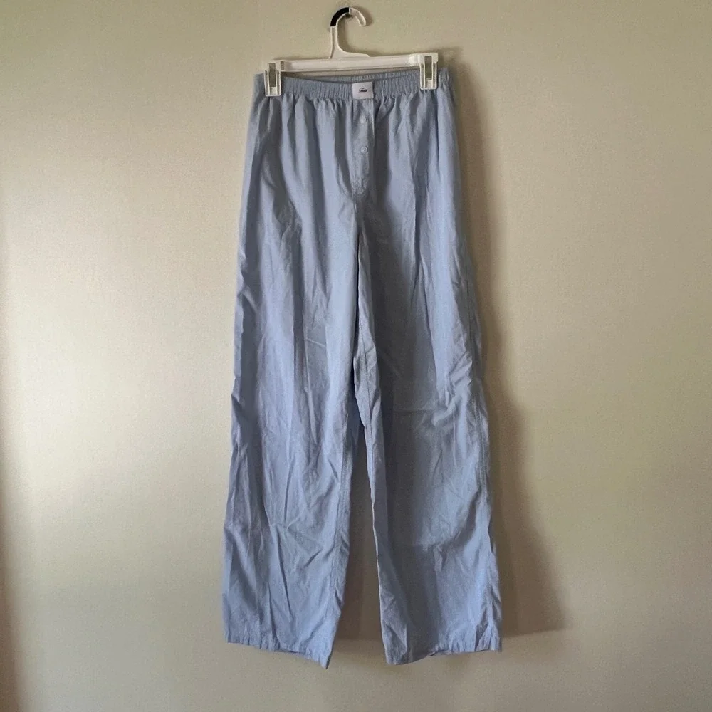 TNA Aritzia Poplin Pinstripe Wide Leg Pajama Pants Small Lounge Sleepwear Blue
